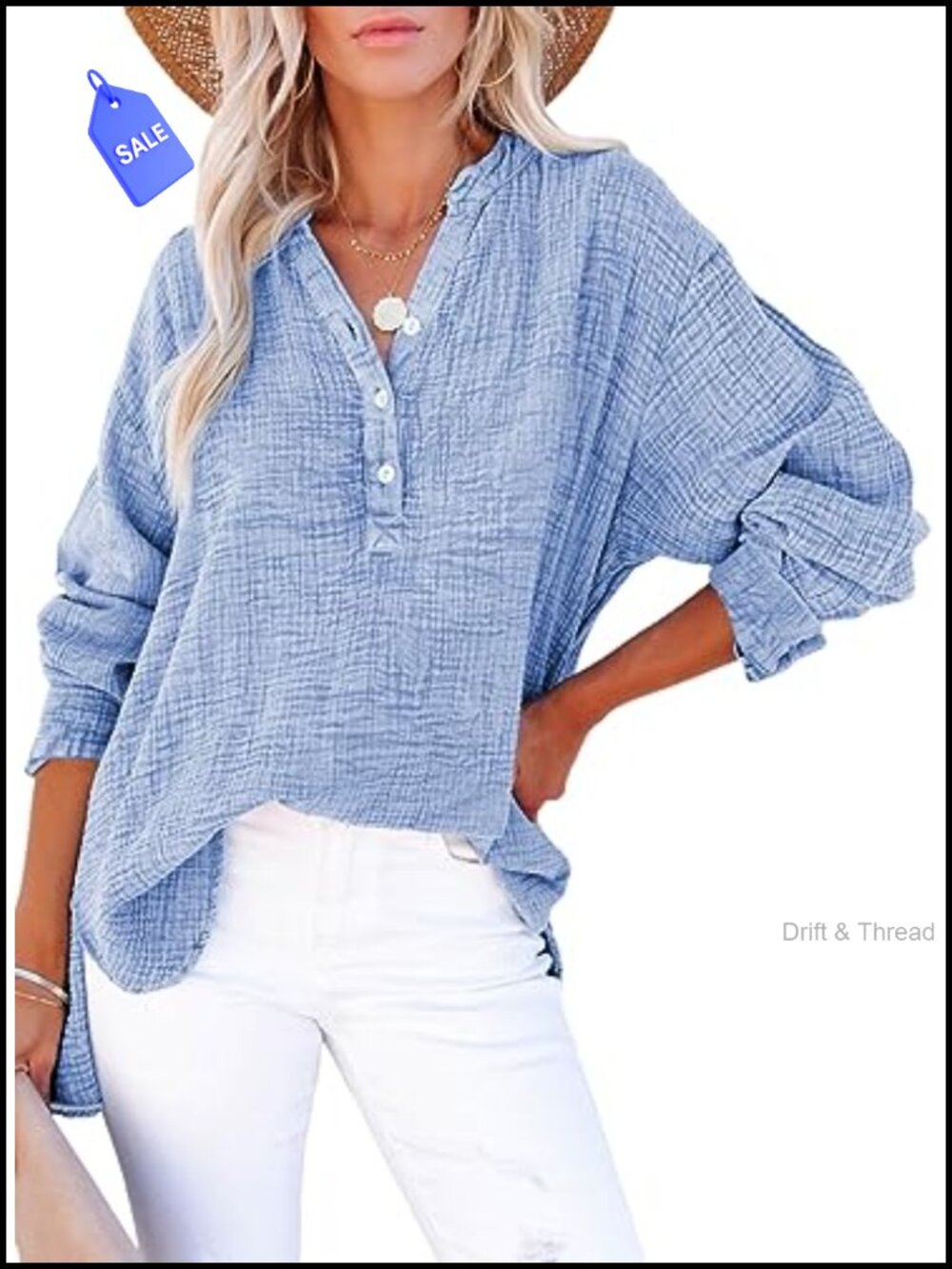 Dokotoo Womens Long Sleeve Button Down Textured Blouse V Neck Loose Fit Tunic